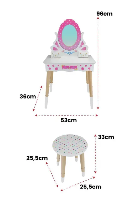 Wooden Children's Makeup Table Set Çg68-t3006 Pink - 2