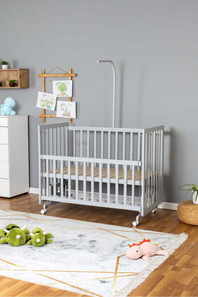Wooden Crib Co-sleeper Grey 70x130 - Cream Guipure Sleeping Set + Mattress + Wheels - 5