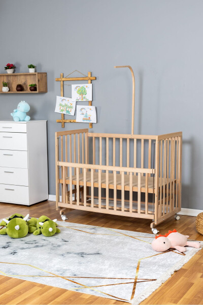 Wooden Crib Co-sleeper Organic 70x130 - White Lace Sleep Set + Mattress + Wheels - 3