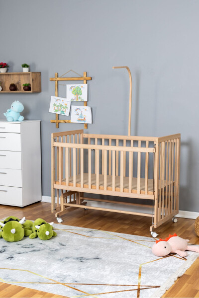 Wooden Crib Co-sleeper Organic 70x130 - White Lace Sleep Set + Mattress + Wheels - 5