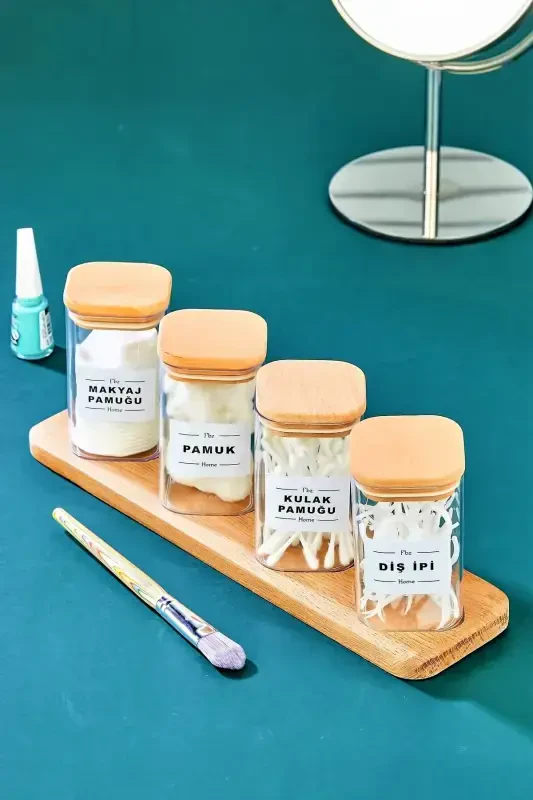 Wooden Cross Stand Mica Cotton Swab Cotton Makeup Pad Floss Organizer Storage Box - FBZHOME