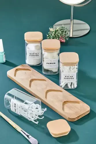 Wooden Cross Stand Mica Cotton Swab Cotton Makeup Pad Floss Organizer Storage Box - FBZHOME (1)