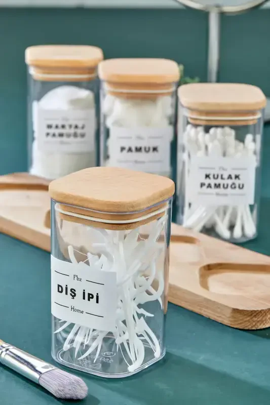 Wooden Cross Stand Mica Cotton Swab Cotton Makeup Pad Floss Organizer Storage Box - 3