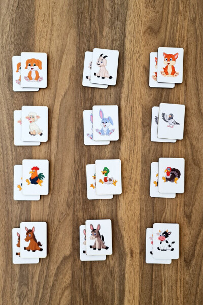 Wooden Cute Farm Animals Intelligence Cards Matching Game Preschool Educational Material - 3