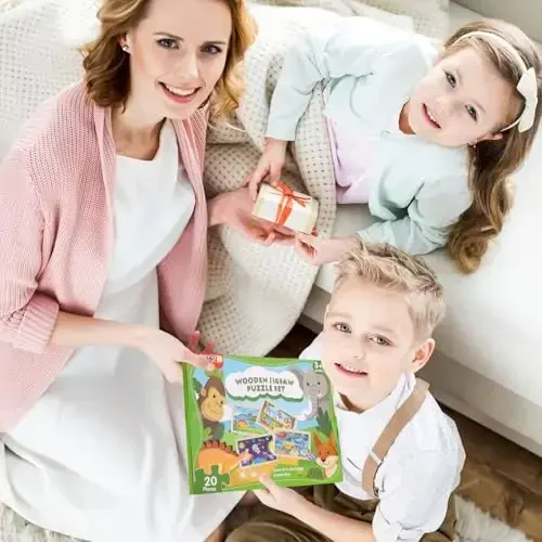 Wooden Educational Jigsaw Puzzles for Preschool Kids Ages 3-5, 4-Pack with 20 Pieces Dinosaur, Space, Transportation Wood Puzzles Set, Toddler Brain Teaser Toys, Gifts for Boys Girls Ages 3 4 5 6 - 7