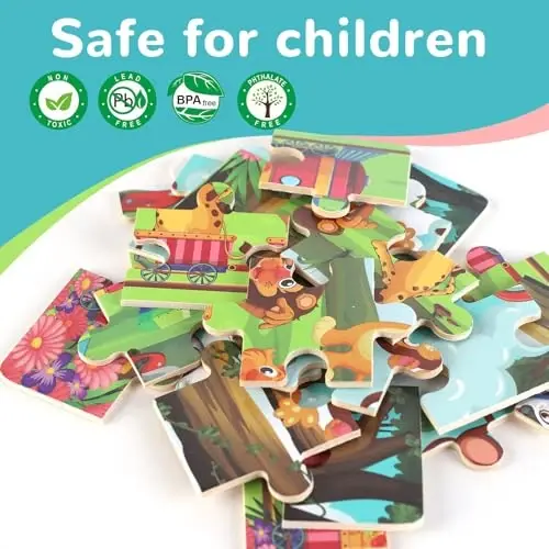 Wooden Educational Jigsaw Puzzles for Preschool Kids Ages 3-5, 4-Pack with 20 Pieces Dinosaur, Space, Transportation Wood Puzzles Set, Toddler Brain Teaser Toys, Gifts for Boys Girls Ages 3 4 5 6 - 4