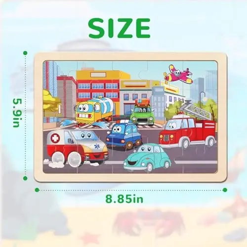 Wooden Educational Jigsaw Puzzles for Preschool Kids Ages 3-5, 4-Pack with 20 Pieces Transportation Wood Puzzles Set, Toddler Brain Teaser Toys, Preschool Gifts for Boys Girls Ages 3 4 5 6 - 5