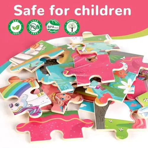 Wooden Educational Jigsaw Puzzles for Preschool Kids Ages 3-5, 4-Pack with 20 Pieces Unicorn Princess Wood Puzzles Set, Toddler Brain Teaser Toys, Preschool Gifts for Boys Girls Ages 3 4 5 6 - 4