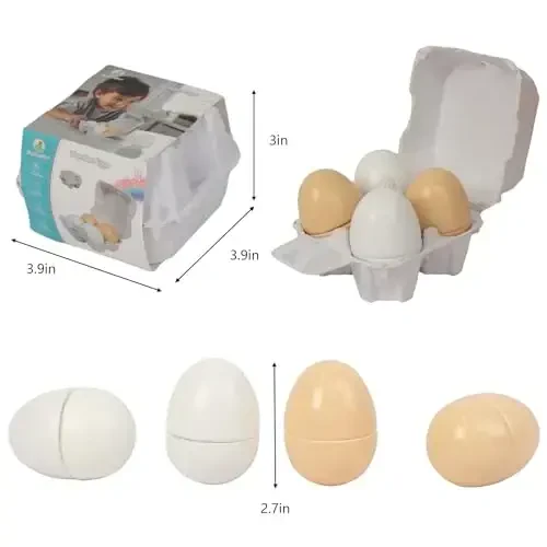 Wooden Eggs, 4PCS Easter Egg Cutting Toys Wooden Play Food Pretend Play Food Sets for Kids Early Development, Christmas Birthday Gifts - 2