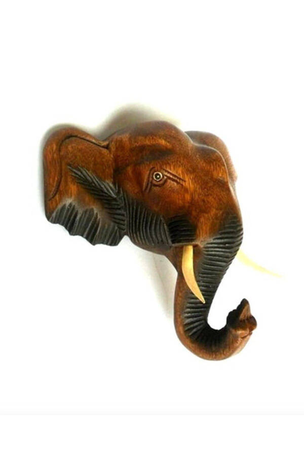 Wooden Elephant Head Mask/Wall Decor 15Cm - 2