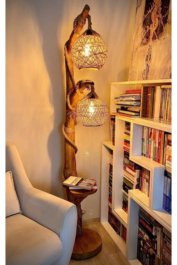 Wooden Floor Lamp 140 Cm Yalıkavak Series Natural Wooden Floor Lamp Log Corner Lighting - 3