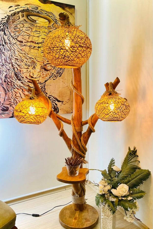 Wooden Floor Lamp 170-180 Cm Three-Headed Halicarnassus Series Natural Wood Wooden Floor Lamp - 1