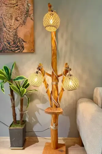 Wooden Floor Lamp 170-180 Cm Three-Headed Halicarnassus Series Natural Wood Wooden Floor Lamp - 1