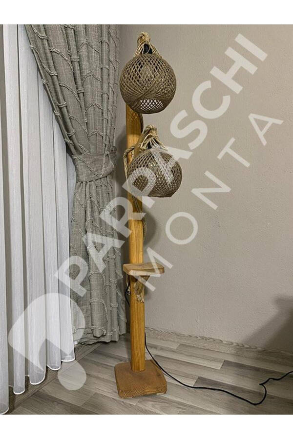 Wooden Floor Lamp Natural Wood Design Log Floor Lamp Home Corner Lighting - 2