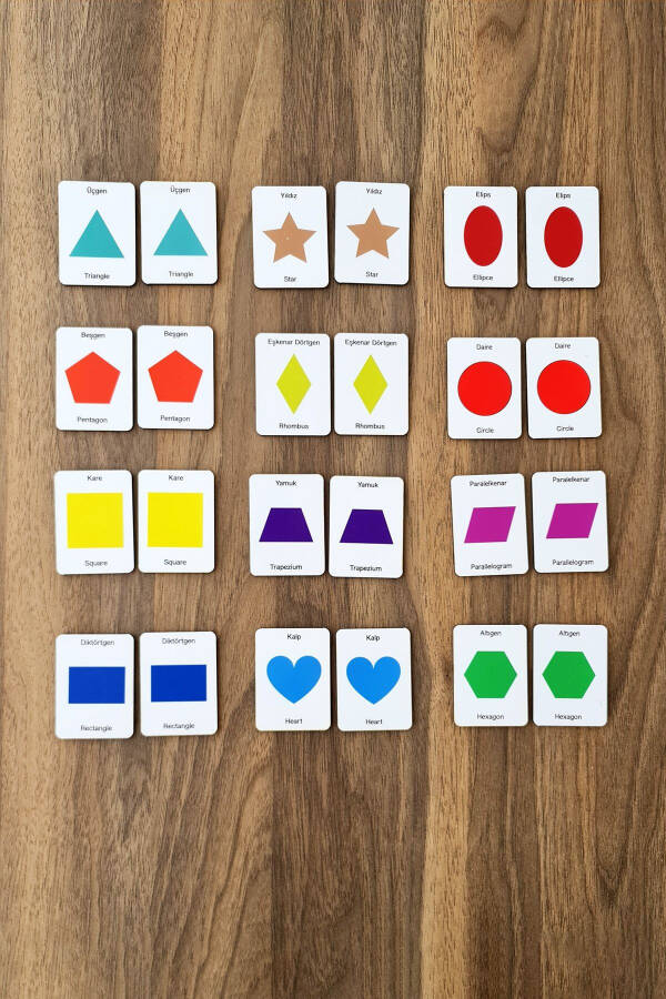 Wooden Geometric Shapes Intelligence Cards Matching Game Preschool Educational Material - 2