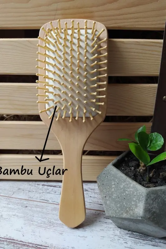 Wooden Hair Brush with Bamboo Tip Wooden Comb - 1