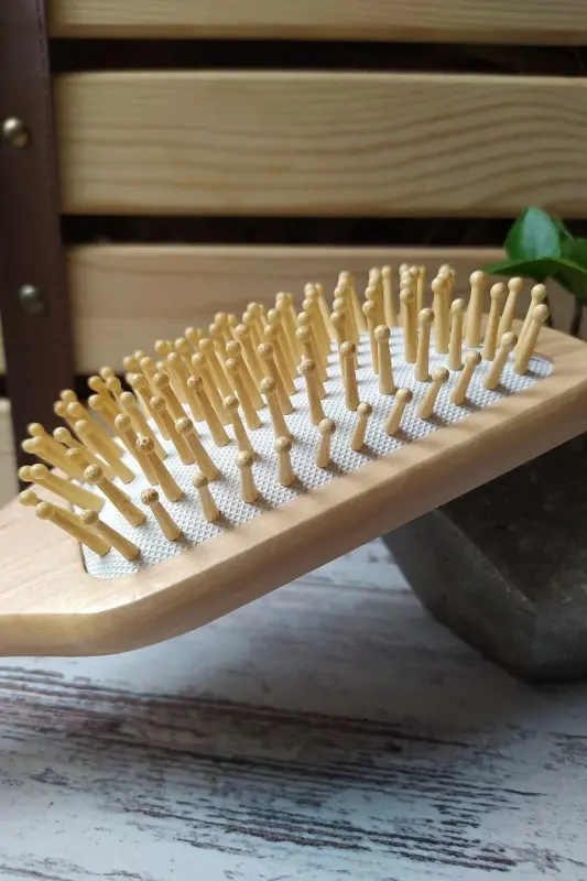 Wooden Hair Brush with Bamboo Tip Wooden Comb - 2