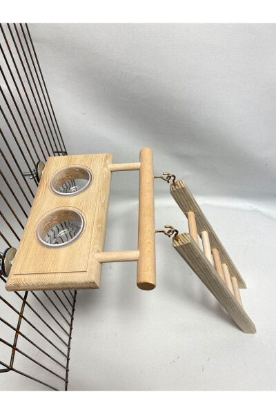 Wooden Handmade Parrot and Budgie Feeder with Ladder - NOTREMONDEPET