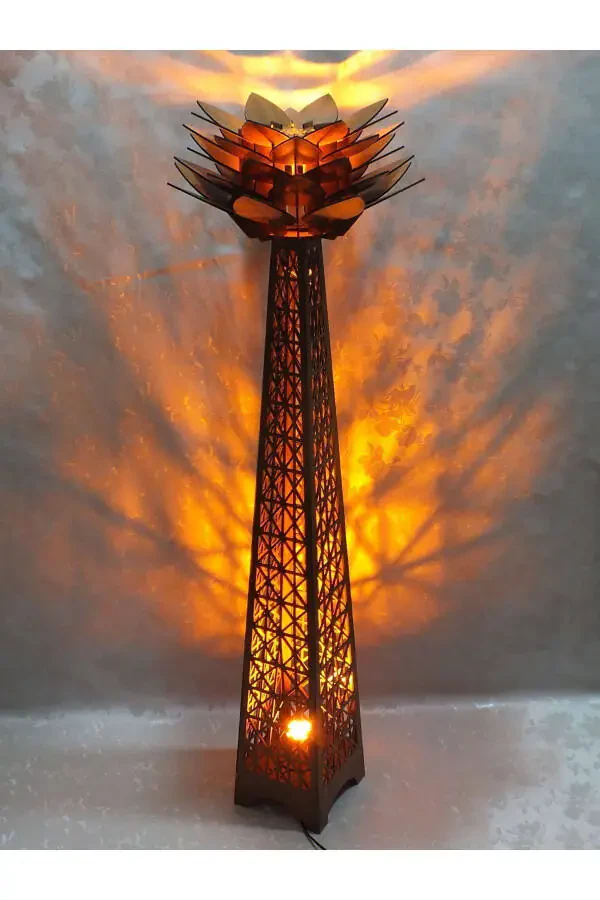 Wooden Home Decoration Night Lamp Lotus Flower Base Floor Lamp - 2