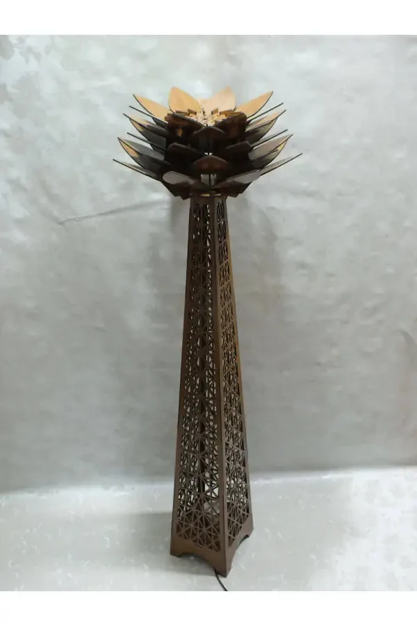 Wooden Home Decoration Night Lamp Lotus Flower Base Floor Lamp - 4