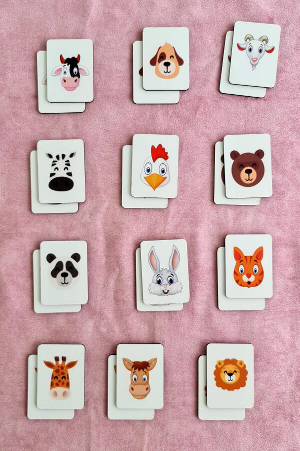 Wooden Iconic Animals Matching Game Intelligence Cards Preschool Educational Material - 3