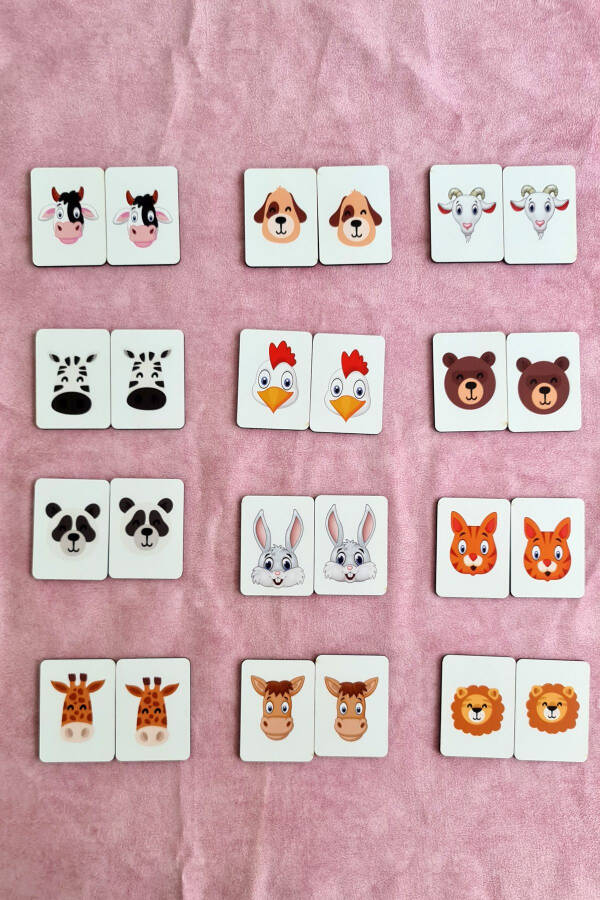 Wooden Iconic Animals Matching Game Intelligence Cards Preschool Educational Material - 4