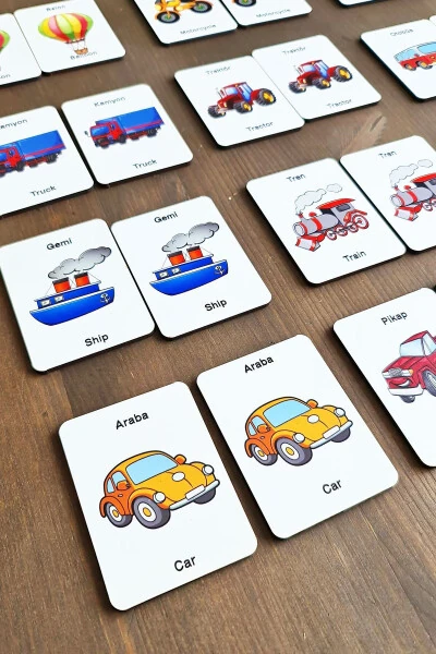 Wooden Intelligence Cards Matching Game Wooden Puzzle Toy (Vehicles) - Modazone