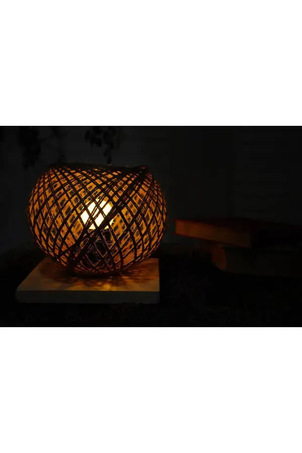 Wooden Lampshade Jute Wicker Head Lamp - 6