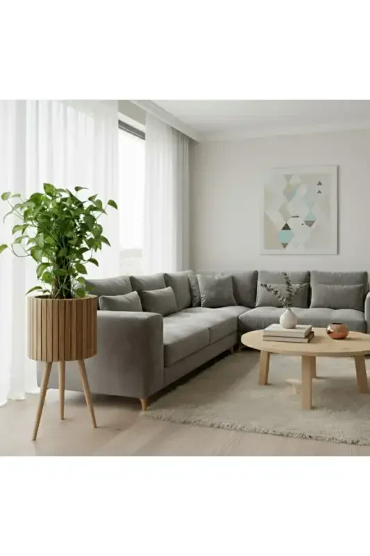 Wooden Leg Plant Basket Rope Basket Wicker Basket - 1