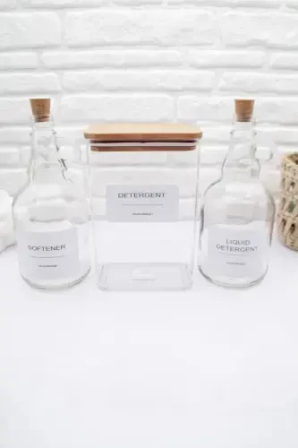 Wooden Lidded Laundry Detergent Jar 2000ml - Liquid Detergent and Softener Bottle Cork Lid 1000ml - 7