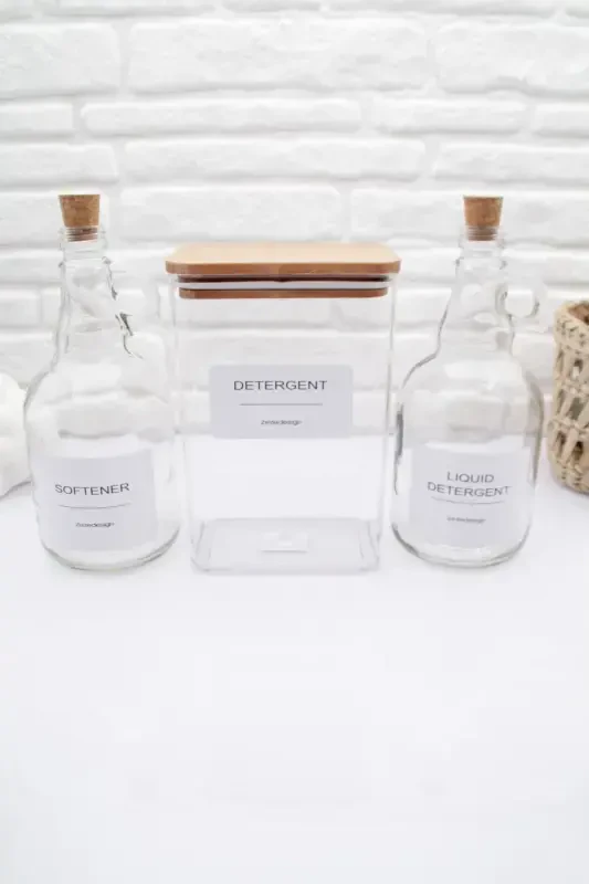 Wooden Lidded Laundry Detergent Jar 2000ml - Liquid Detergent and Softener Bottle Cork Lid 1000ml - 7