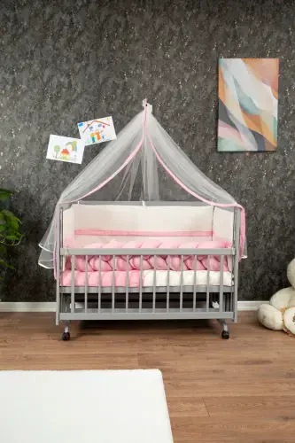 Wooden MDF Bedside Crib, 60x120 4-Level Lacquered Polished Rocking Baby Crib with Wheels - GRAY - GENEL MARKALAR (1)