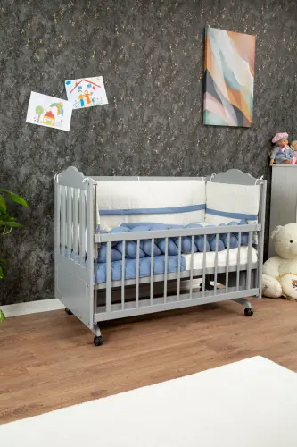 Wooden MDF Beside Crib, 60x120 4-Level Lacquered Rocking Baby Crib with Wheels - GRAY - BABY (1)