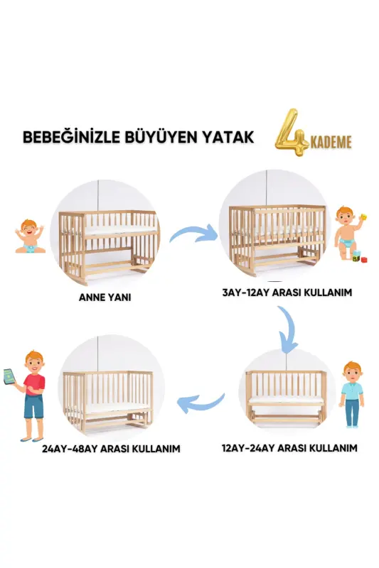 Wooden MDF Beside Crib, 60x120 4-Level Lacquered Rocking Baby Crib with Wheels - GRAY - 7