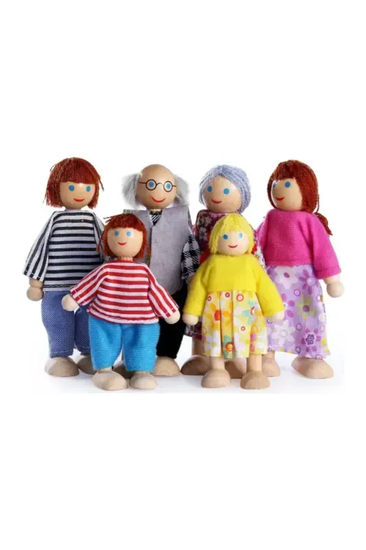 Wooden Miniature Dolls Family Set 6 Pieces - 1