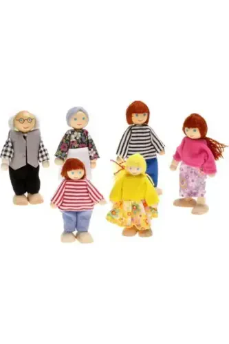 Wooden Miniature Dolls Family Set 6 Pieces - 3