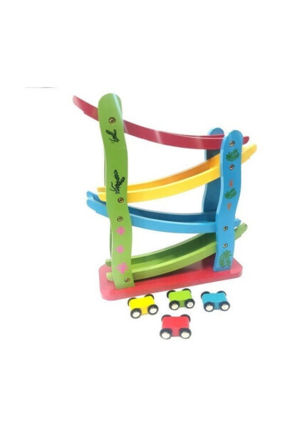 Wooden Miniature Race Car Ramp Set - Fun 4-Story Race Cars - OKÇU