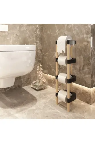 Wooden Modular Toilet Paper Holder 4 Tier Screwless M - 4