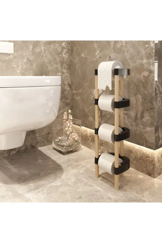 Wooden Modular Toilet Paper Holder 4 Tier Screwless M - 1