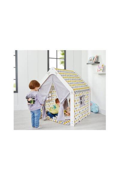 Wooden Montessori Children's Play Tent House Indian Toy White Yellow - 3