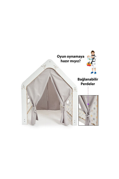 Wooden Montessori Children's Play Tent House Indian Toy White Yellow - 5