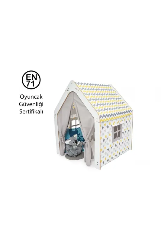 Wooden Montessori Children's Play Tent House Indian Toy White Yellow - 2