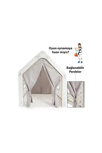 Wooden Montessori Children's Play Tent House Indian Toy White Yellow - 6