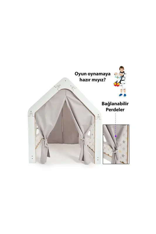 Wooden Montessori Children's Play Tent House Indian Toy White Yellow - 6