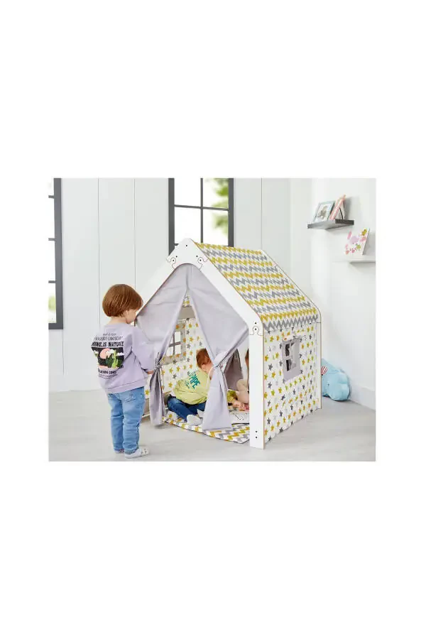 Wooden Montessori Children's Play Tent House Indian Toy White Yellow - 3