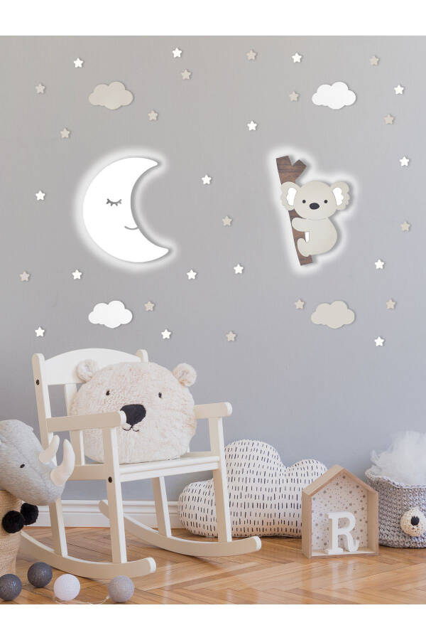 Wooden Moon and Koala Figurine Baby and Children's Room Decorative LED Lighting/Night Lamp 2-Piece Set - 1