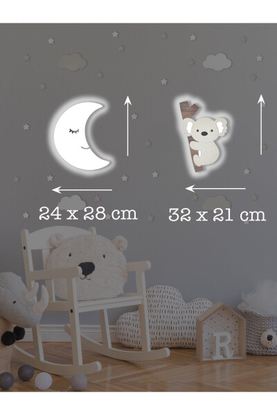 Wooden Moon and Koala Figurine Baby and Children's Room Decorative LED Lighting/Night Lamp 2-Piece Set - 3