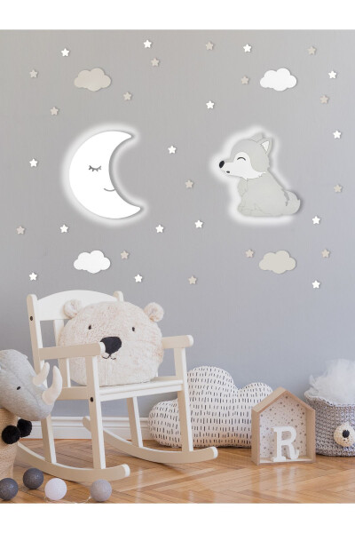 Wooden Moon And Wolf Figure Baby And Children's Room Decorative Led Lighting/Night Lamp 2-piece Set - 1