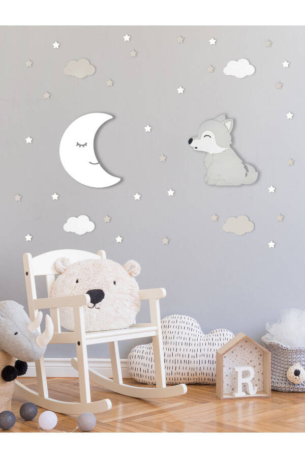 Wooden Moon And Wolf Figure Baby And Children's Room Decorative Led Lighting/Night Lamp 2-piece Set - 2