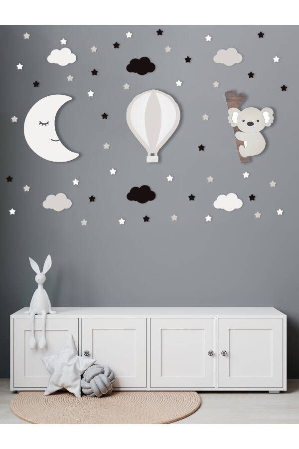 Wooden Moon Balloon and Koala Figurine Baby and Kids Room Decorative LED Lighting/Night Lamp 3-piece Set - 2